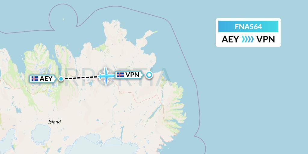 FNA564 Norlandair Flight Map: Akureyri to Vopnafjordur