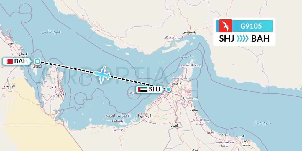 G9105 Air Arabia Flight Map: Sharjah to Bahrain