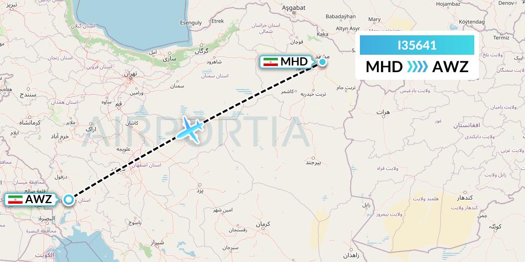 I35641 ATA Airlines Flight Map: Mashhad to Ahvaz