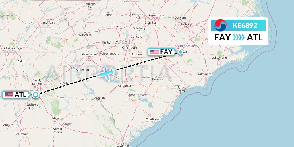 KE6892 Korean Air Flight Map: Fayetteville to Atlanta