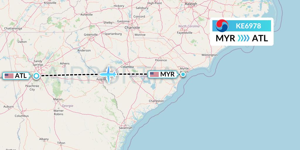 KE6978 Korean Air Flight Map: Myrtle Beach to Atlanta