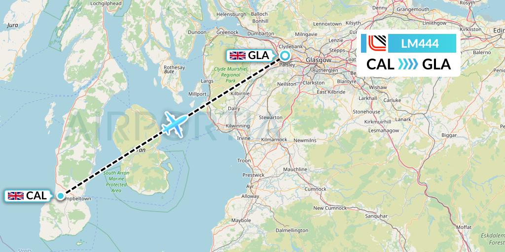 LM444 Loganair Flight Map: Campbeltown to Glasgow