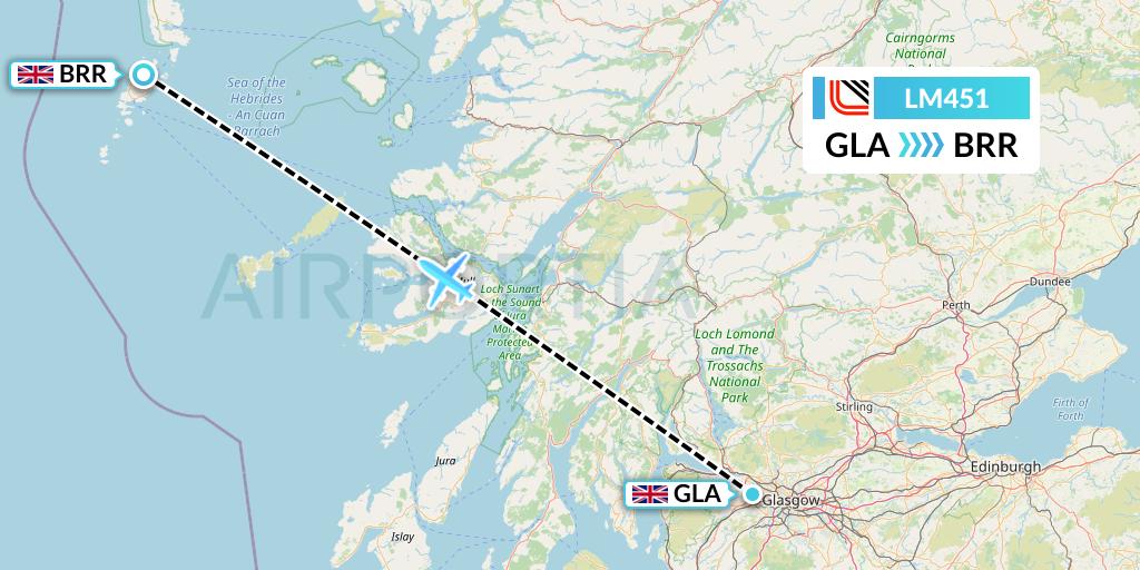 LM451 Loganair Flight Map: Glasgow to Barra