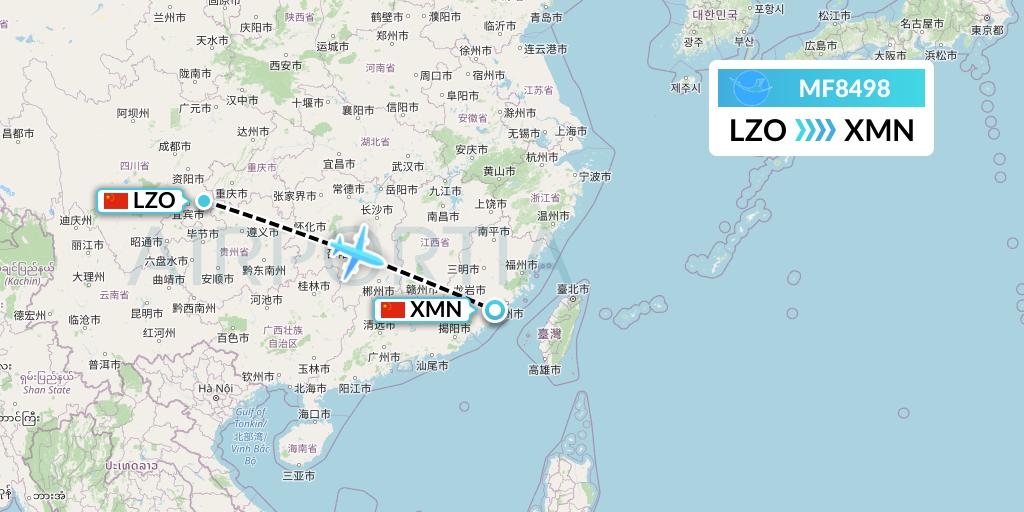MF8498 Xiamen Airlines Flight Map: Luzhou to Xiamen