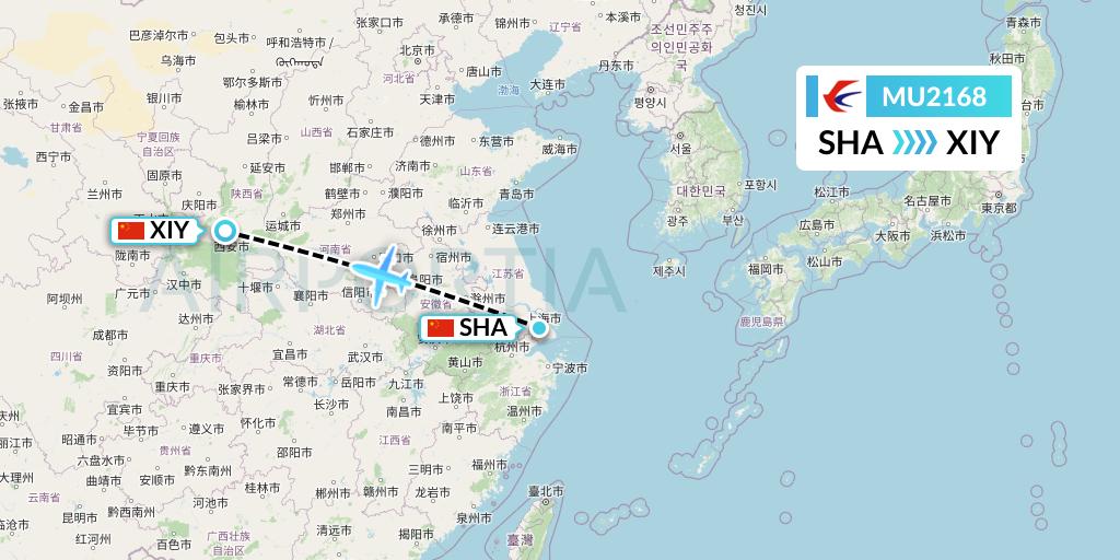 MU2168 China Eastern Airlines Flight Map: Shanghai to Xi'an