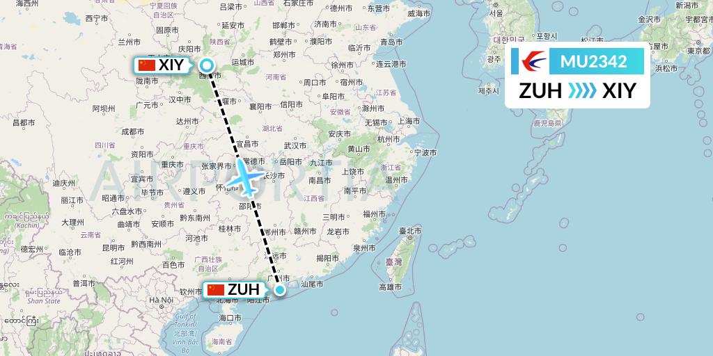 MU2342 China Eastern Airlines Flight Map: Zhuhai to Xi'an