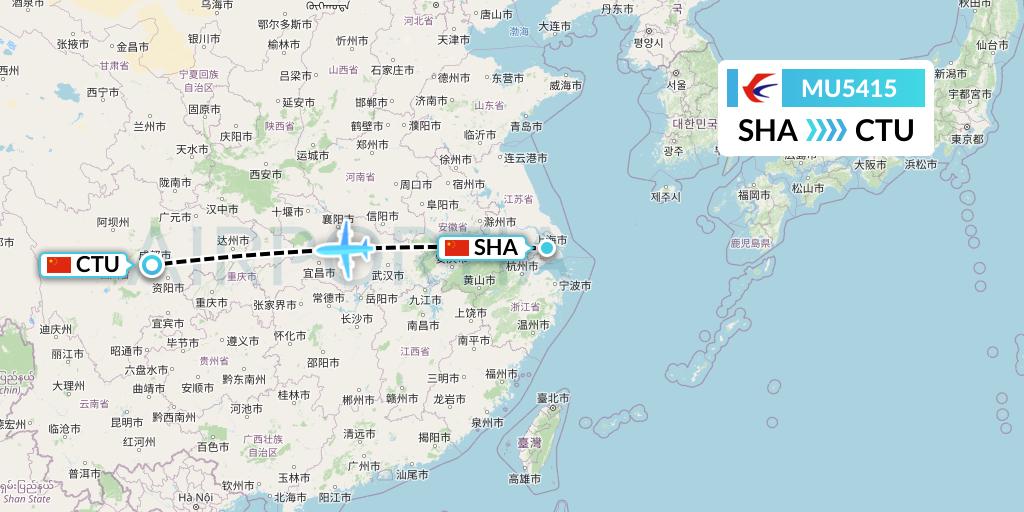 MU5415 China Eastern Airlines Flight Map: Shanghai to Chengdu