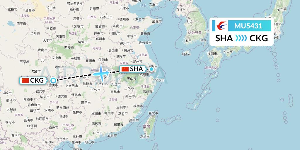 MU5431 China Eastern Airlines Flight Map: Shanghai to Chongqing