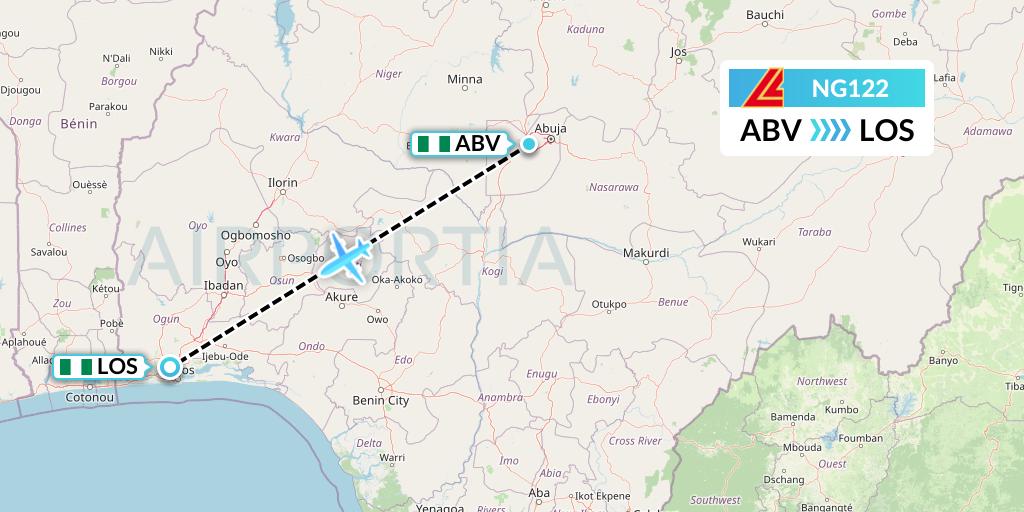NG122 Aero Contractors Flight Map: Abuja to Lagos