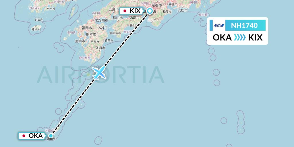 NH1740 All Nippon Airways Flight Map: Naha to Osaka