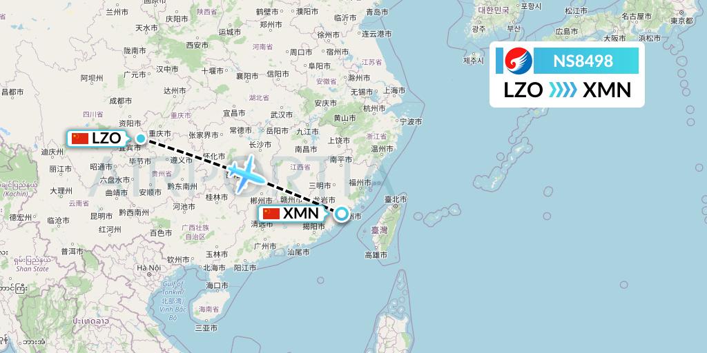 NS8498 Hebei Airlines Flight Map: Luzhou to Xiamen