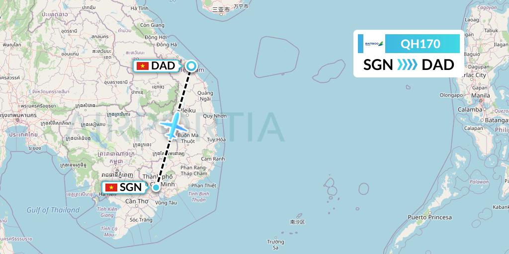 QH170 Bamboo Airways Flight Map: Ho Chi Minh City to Da Nang