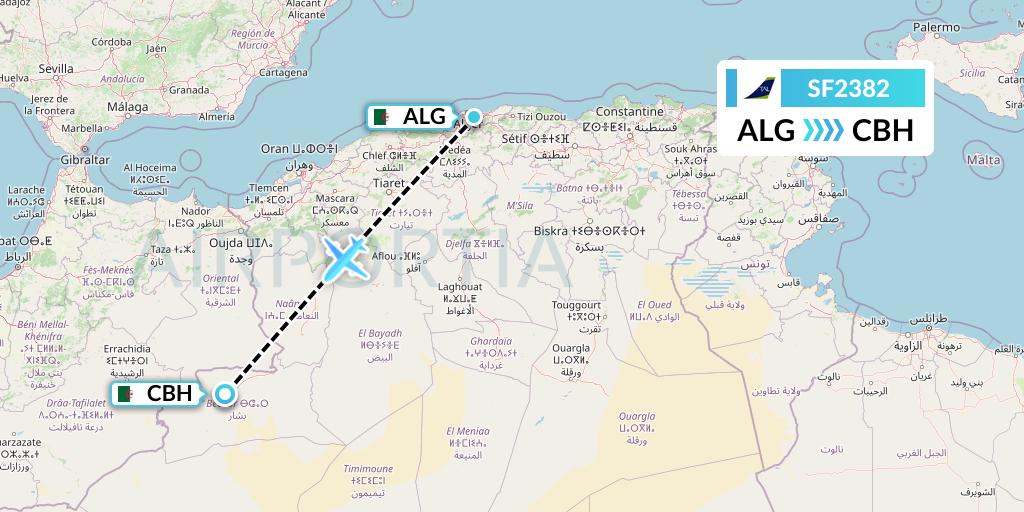 SF2382 Tassili Airlines Flight Map: Algiers to Bechar