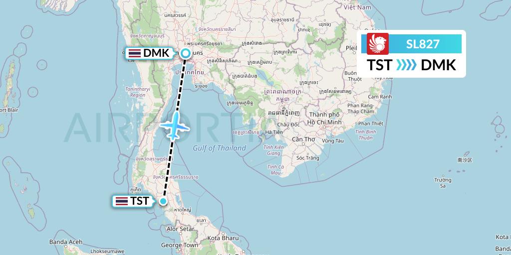 SL827 Thai Lion Air Flight Map: Trang to Bangkok