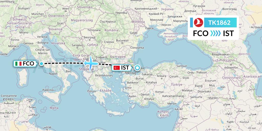 TK1862 Flight Status Turkish Airlines Rome to Istanbul (THY1862) TK1862 Flight Status Turkish Airlines Rome to Istanbul (THY1862)