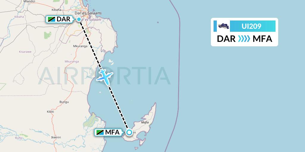 UI209 Auric Air Flight Map: Dar-es-Salaam to Mafia Island