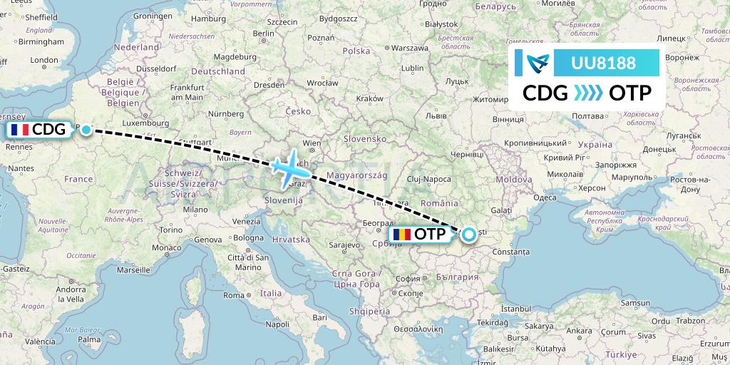 UU8188 Air Austral Flight Map: Paris to Bucharest