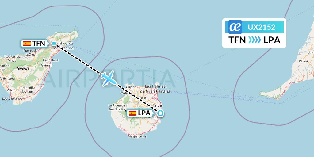 UX2152 Air Europa Flight Map: Tenerife to Las Palmas
