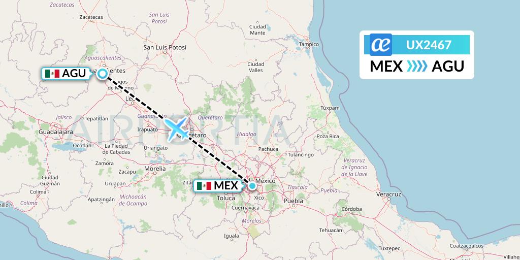 UX2467 Air Europa Flight Map: Mexico City to Aguascalientes