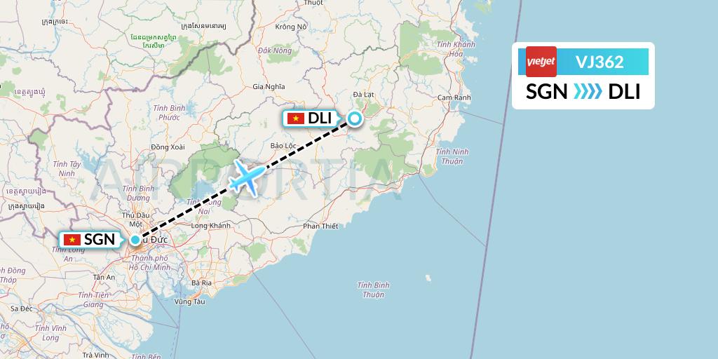 VJ362 VietJet Air Flight Map: Ho Chi Minh City to Da Lat