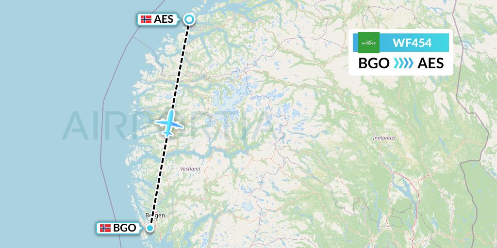 WF454 Wideroe Flight Map: Bergen to Alesund