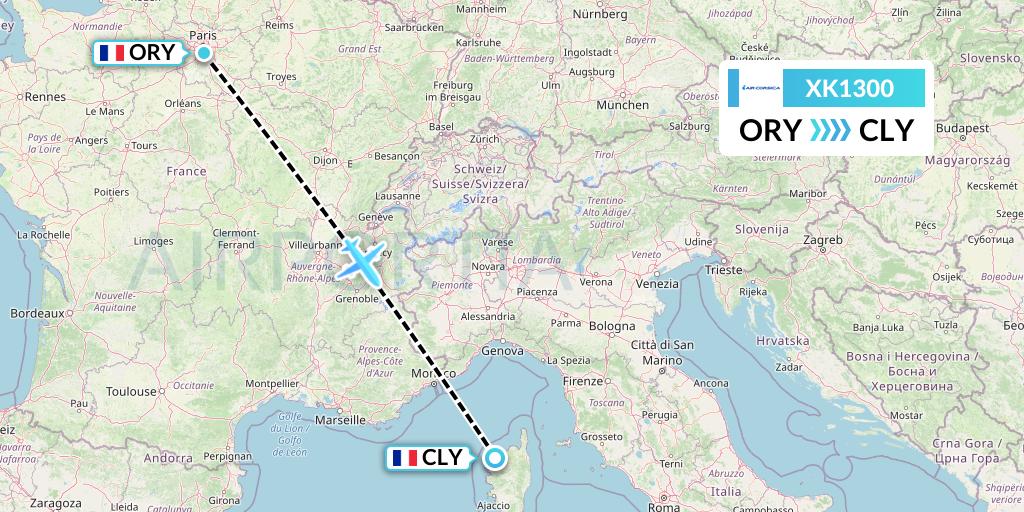 XK1300 Air Corsica Flight Map: Paris to Calvi