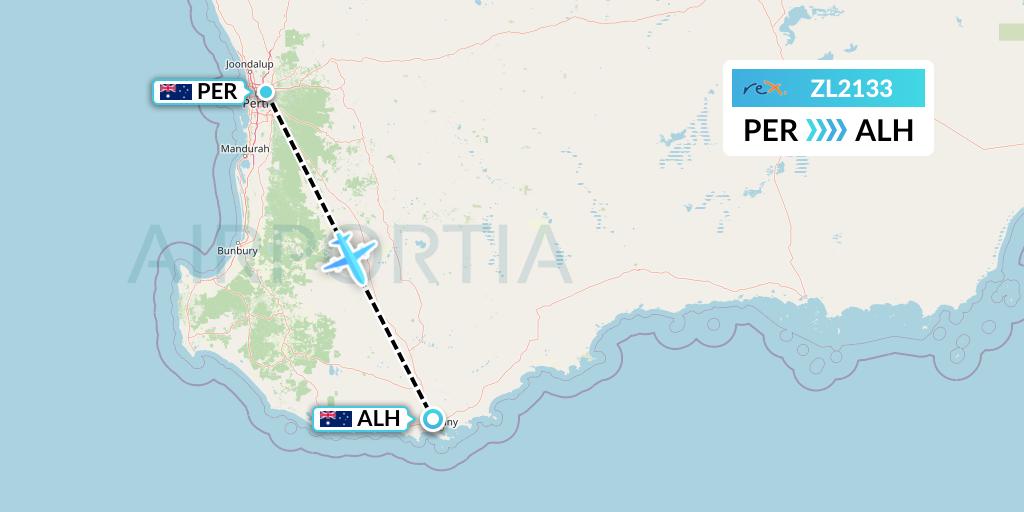 ZL2133 Regional Express Flight Map: Perth to Albany