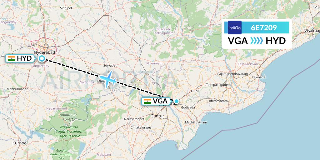 6E7209 IndiGo Airlines Flight Map: Vijayawada to Hyderabad