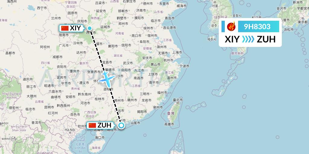 9H8303 Air Changan Flight Map: Xi'an to Zhuhai