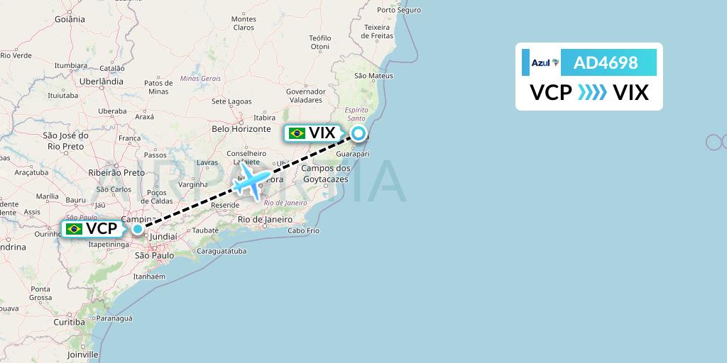 AD4698 Azul Brazilian Airlines Flight Map: Campinas to Vitoria