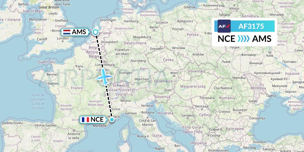 AF3175 Air France Flight Map: Nice to Amsterdam