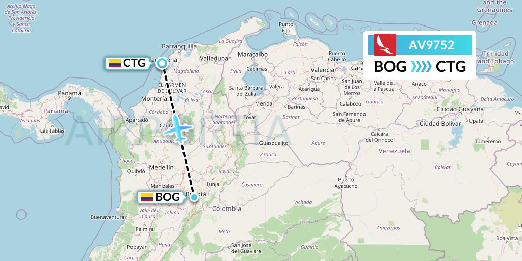 AV9752 Avianca Flight Map: Bogota to Cartagena