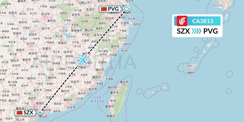 CA3813 Air China Flight Map: Shenzhen to Shanghai