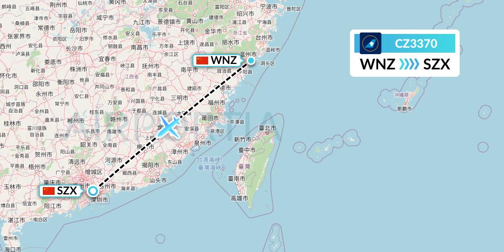 CZ3370 China Southern Airlines Flight Map: Wenzhou to Shenzhen