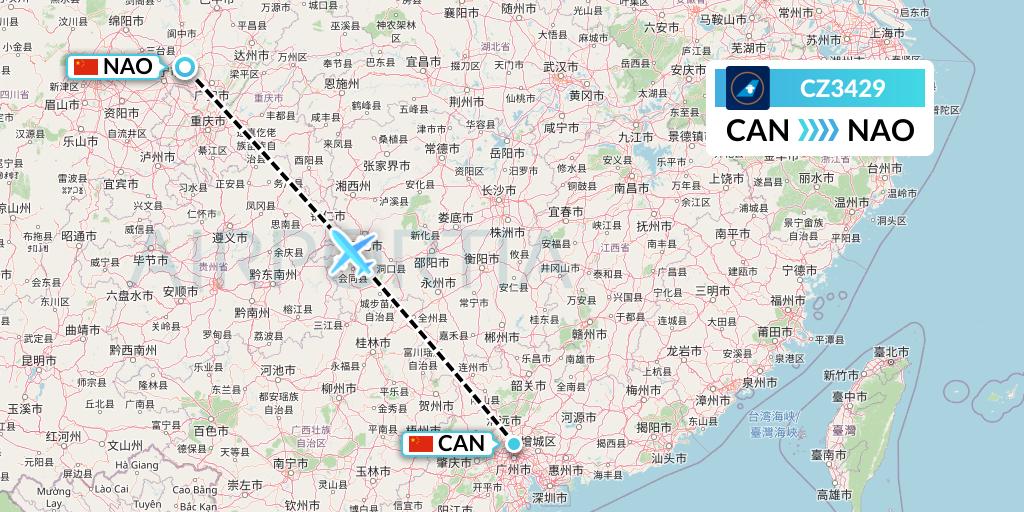 CZ3429 China Southern Airlines Flight Map: Guangzhou to Nanchong