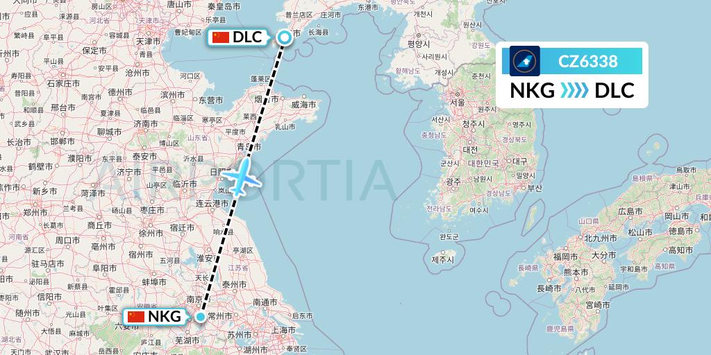 CZ6338 China Southern Airlines Flight Map: Nanjing to Dalian