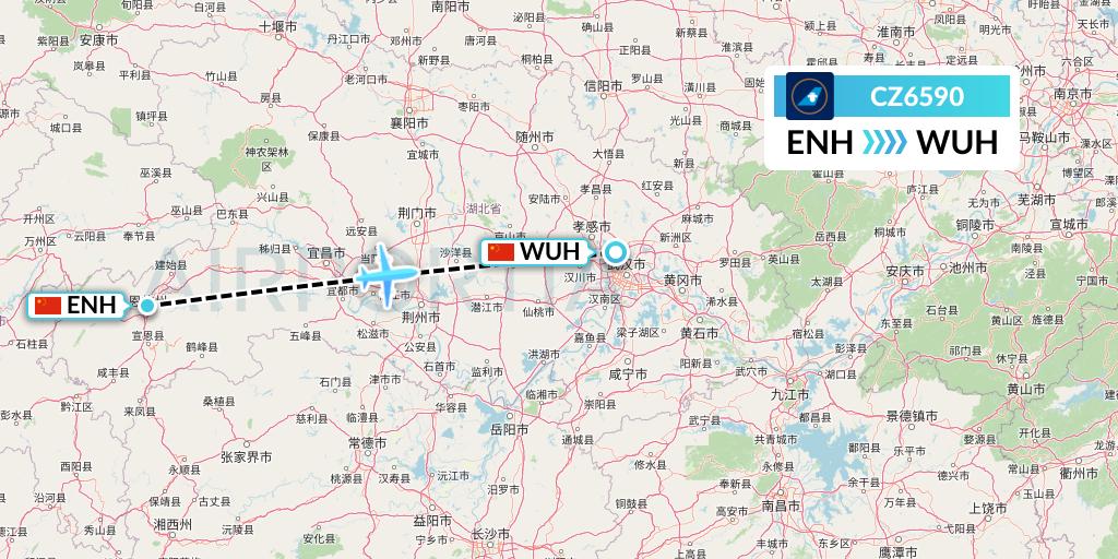 CZ6590 China Southern Airlines Flight Map: Enshi to Wuhan