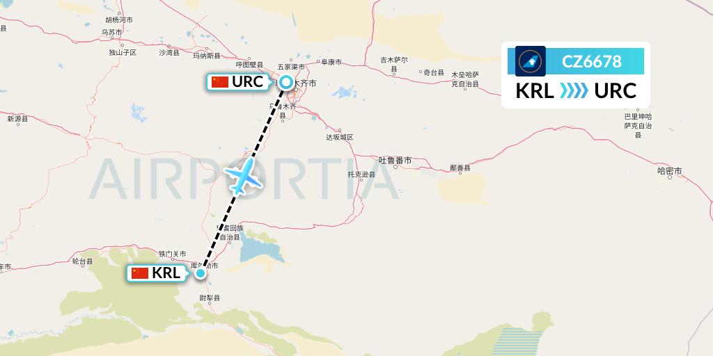 CZ6678 China Southern Airlines Flight Map: Korla to Urumqi