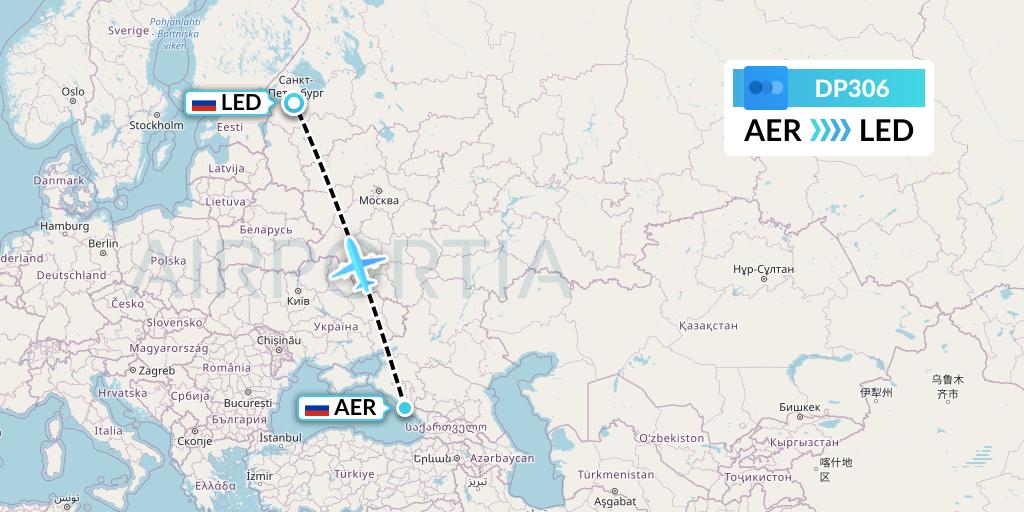 DP306 Pobeda Flight Map: Sochi to St. Petersburg