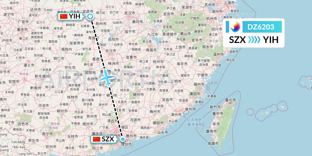 DZ6203 Donghai Airlines Flight Map: Shenzhen to Yichang