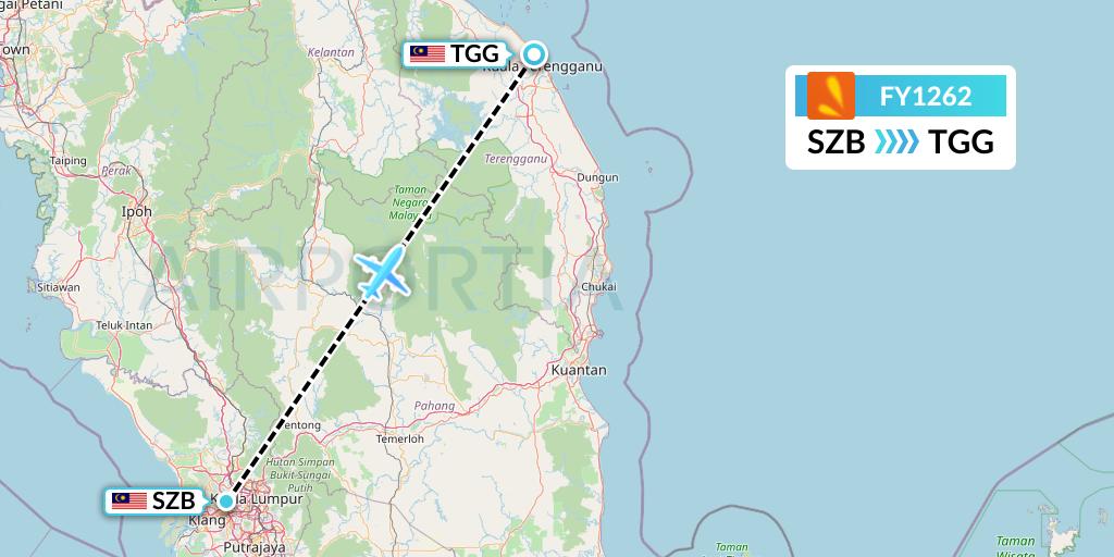 FY1262 Firefly Flight Map: Kuala Lumpur to Kuala Terengganu