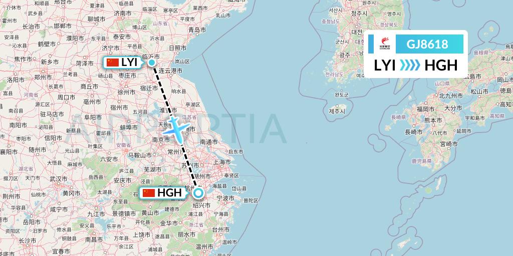 GJ8618 Loong Airlines Flight Map: Linyi to Hangzhou