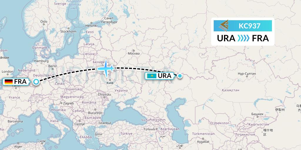 KC937 Air Astana Flight Map: Oral to Frankfurt