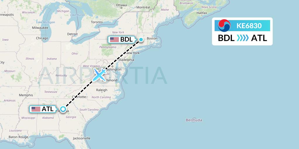 KE6830 Korean Air Flight Map: Windsor Locks to Atlanta