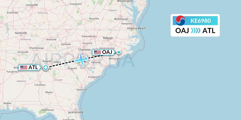 KE6980 Korean Air Flight Map: Jacksonville to Atlanta