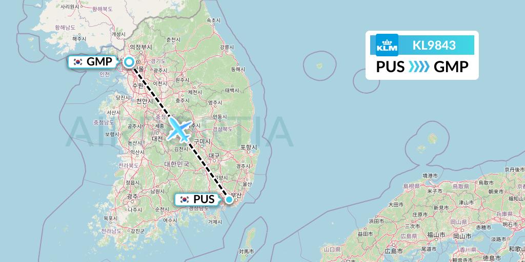 KL9843 KLM Flight Map: Busan to Seoul