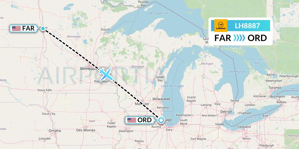 LH8887 Lufthansa Flight Map: Fargo to Chicago