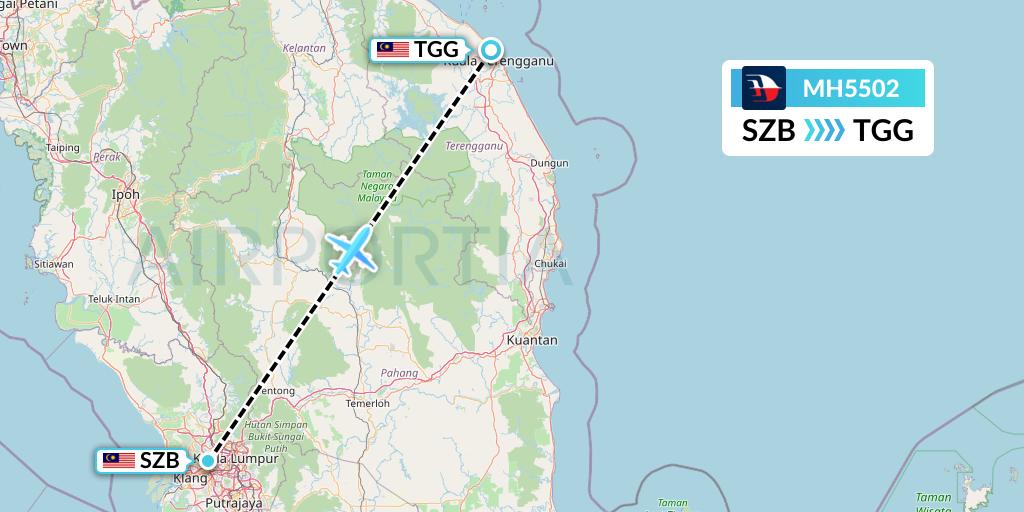 MH5502 Malaysia Airlines Flight Map: Kuala Lumpur to Kuala Terengganu