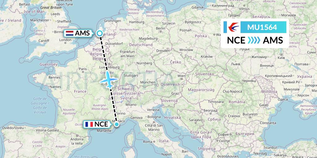 MU1564 China Eastern Airlines Flight Map: Nice to Amsterdam