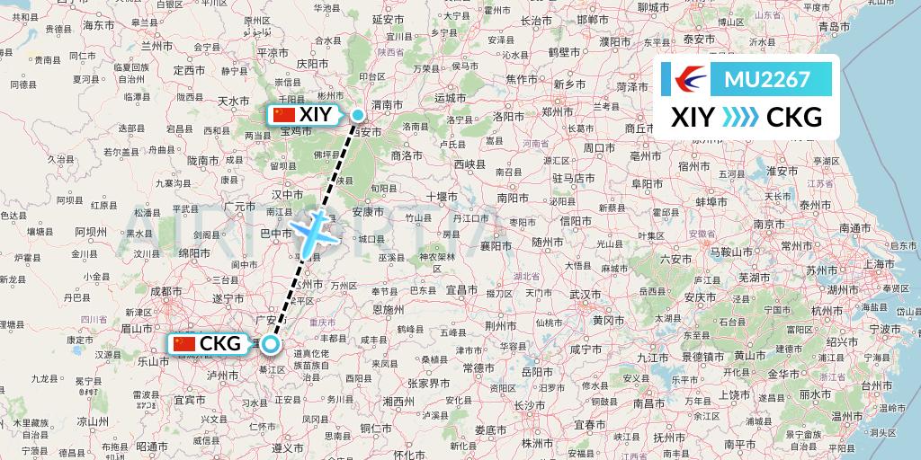 MU2267 China Eastern Airlines Flight Map: Xi'an to Chongqing